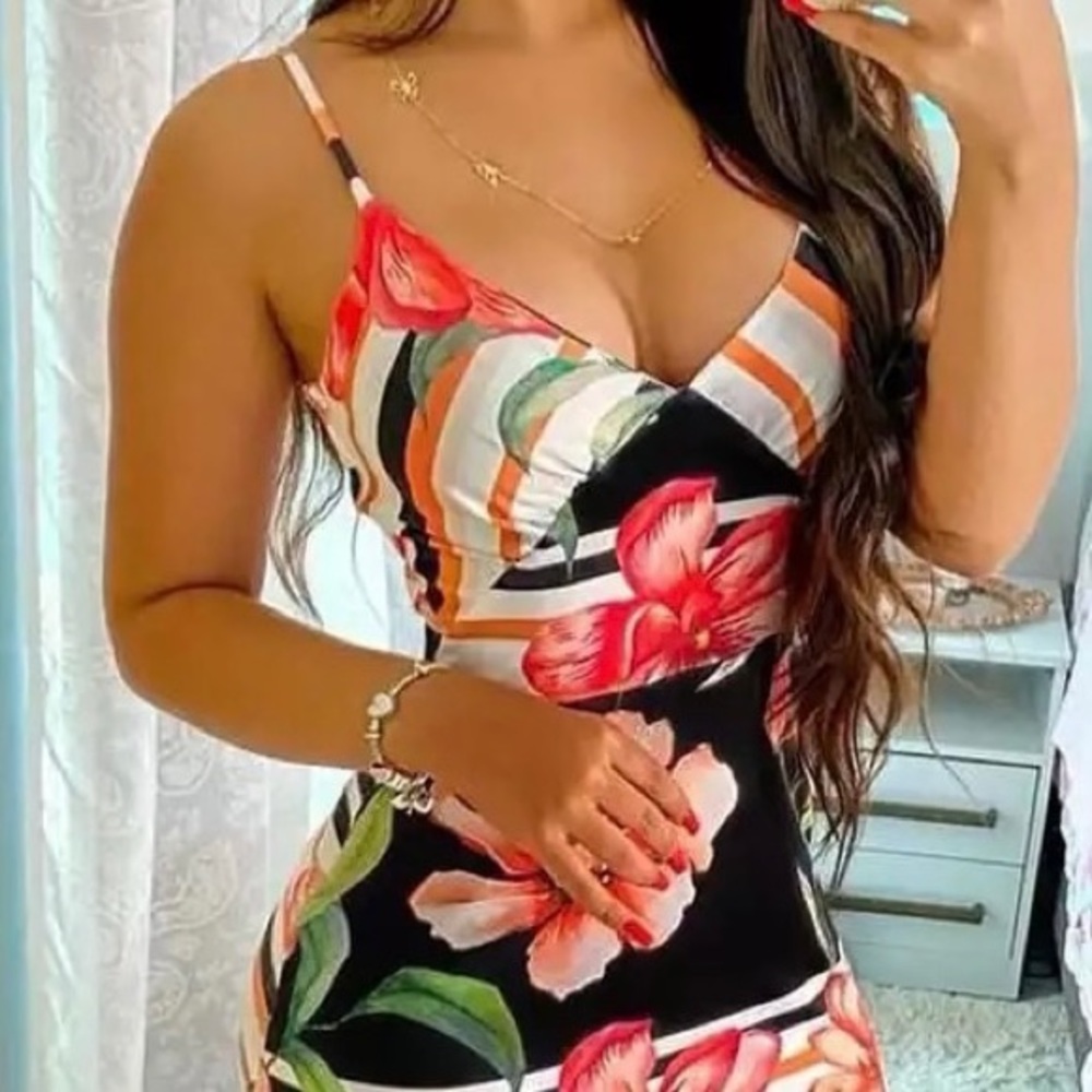 Women’s Elegant Floral Print Sleeveless Mini Dress